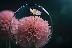 rosado flores en un vaso florero con un oscuro antecedentes. generado por ai foto