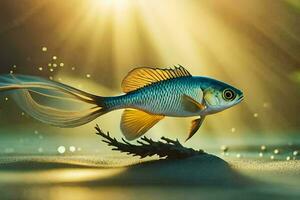 a fish is swimming in the water with sunlight shining. AI-Generated photo