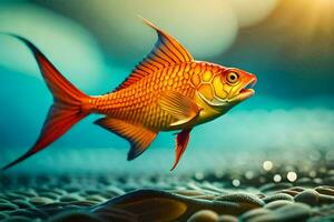 un pescado nadando en el agua con un Dom en el antecedentes. generado por ai foto