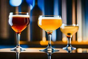 three different types of beer are shown in glasses. AI-Generated photo