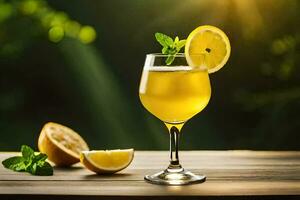 a glass of lemonade with a slice of lemon and mint. AI-Generated photo