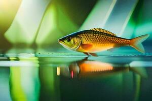 a fish is standing on the water with a green background. AI-Generated photo