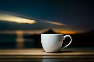 coffee cup on the table, night, blurry, water, hd wallpaper. AI-Generated photo