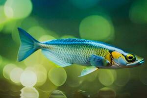 un pescado con azul y amarillo aletas nadando en el agua. generado por ai foto