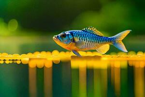 a fish is standing on a yellow line in the water. AI-Generated photo