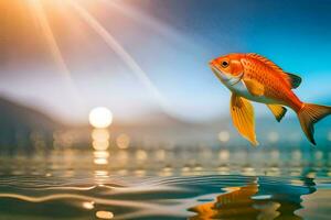 goldfish jumping out of the water. AI-Generated photo