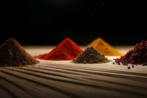 a variety of spices are arranged in a row. AI-Generated photo