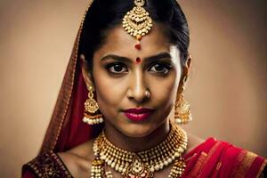 a beautiful indian woman wearing traditional jewellery. AI-Generated photo