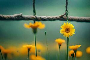 yellow flowers on a fence. AI-Generated photo