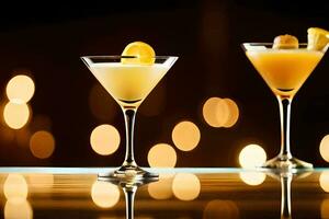 two cocktails sit on a table with a blurred background. AI-Generated photo