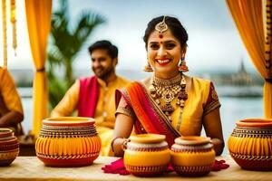 a beautiful indian bride in traditional attire. AI-Generated photo