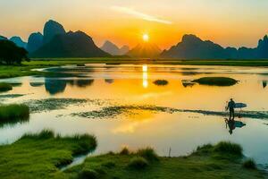 the sunrise over li river, china. AI-Generated photo