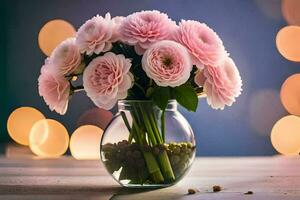 pink flowers in a vase on a table. AI-Generated photo