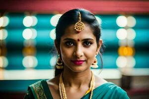 a beautiful indian woman wearing a traditional sari. AI-Generated photo