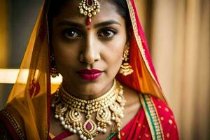 a beautiful indian bride in traditional attire. AI-Generated photo