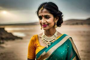 a beautiful indian woman in a sari. AI-Generated photo