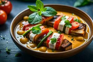 grilled cheese with tomato sauce and vegetables. AI-Generated photo