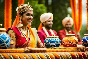 indio Boda ceremonia en Delhi. generado por ai foto