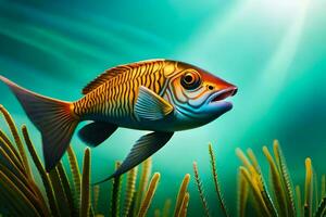 fish in the ocean with grass and plants. AI-Generated photo