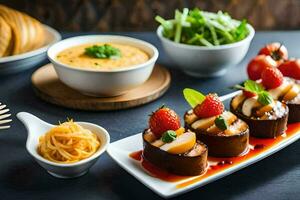a table with food and utensils on it. AI-Generated photo