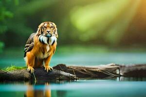 photo wallpaper the sky, water, tiger, the forest, the tiger, the tiger, the. AI-Generated