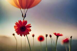 a red balloon with flowers in the background. AI-Generated photo