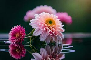 pink flowers in the water with reflections. AI-Generated photo