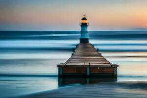 a long exposure photograph of a lighthouse at sunset. AI-Generated photo