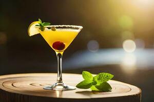 cocktail on a wooden table. AI-Generated photo