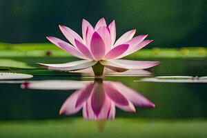 a pink lotus flower is floating in the water. AI-Generated photo