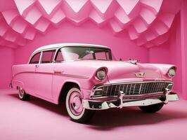 Classic car pink wallpaper generative ai photo