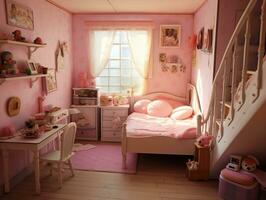 Realistic pink doll bedroom generative ai photo