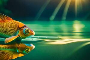 goldfish in the water, reflection, reflection, fish, water, hd wallpaper. AI-Generated photo