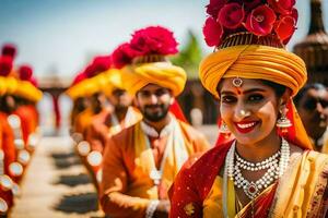 a bride in traditional indian attire. AI-Generated photo