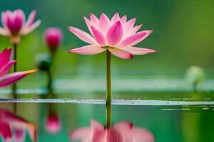 rosado loto flores en el agua. generado por ai foto