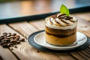 un café bebida con un chocolate y crema Adición. generado por ai foto