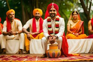 indian wedding ceremony with the groom in a turban. AI-Generated photo