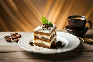 café y postre en un de madera mesa. generado por ai foto