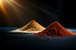 two different types of spices on a dark background. AI-Generated photo