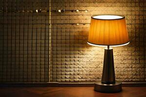 a lamp is sitting on a table in front of a wall. AI-Generated photo