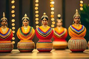 indian women in colorful costumes standing in a row. AI-Generated photo