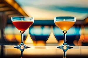 two glasses of cocktails on a table. AI-Generated photo