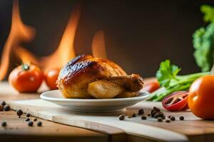 un pollo en un plato con vegetales y especias generado por ai foto