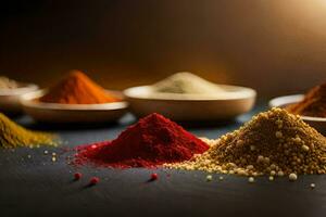 a variety of spices in bowls. AI-Generated photo