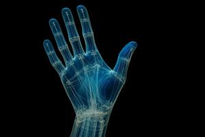 Human hand joint and bone structure X ray image isolated on a gradient background photo