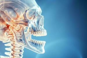 Squirrels skull and dental structure X ray background with empty space for text photo