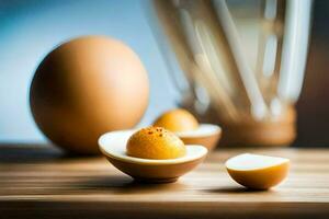 an egg in a shell on a table. AI-Generated photo