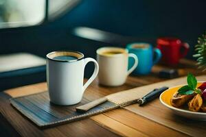 coffee and breakfast on a table. AI-Generated photo