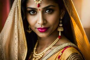 un hermosa indio mujer en tradicional atuendo. generado por ai foto