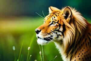 a tiger is standing in the grass. AI-Generated photo